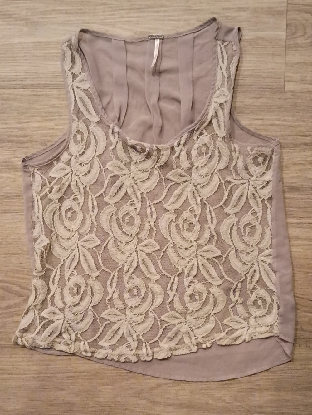 Poof! Taupe Camisole with Cream Floral Lace Overlay